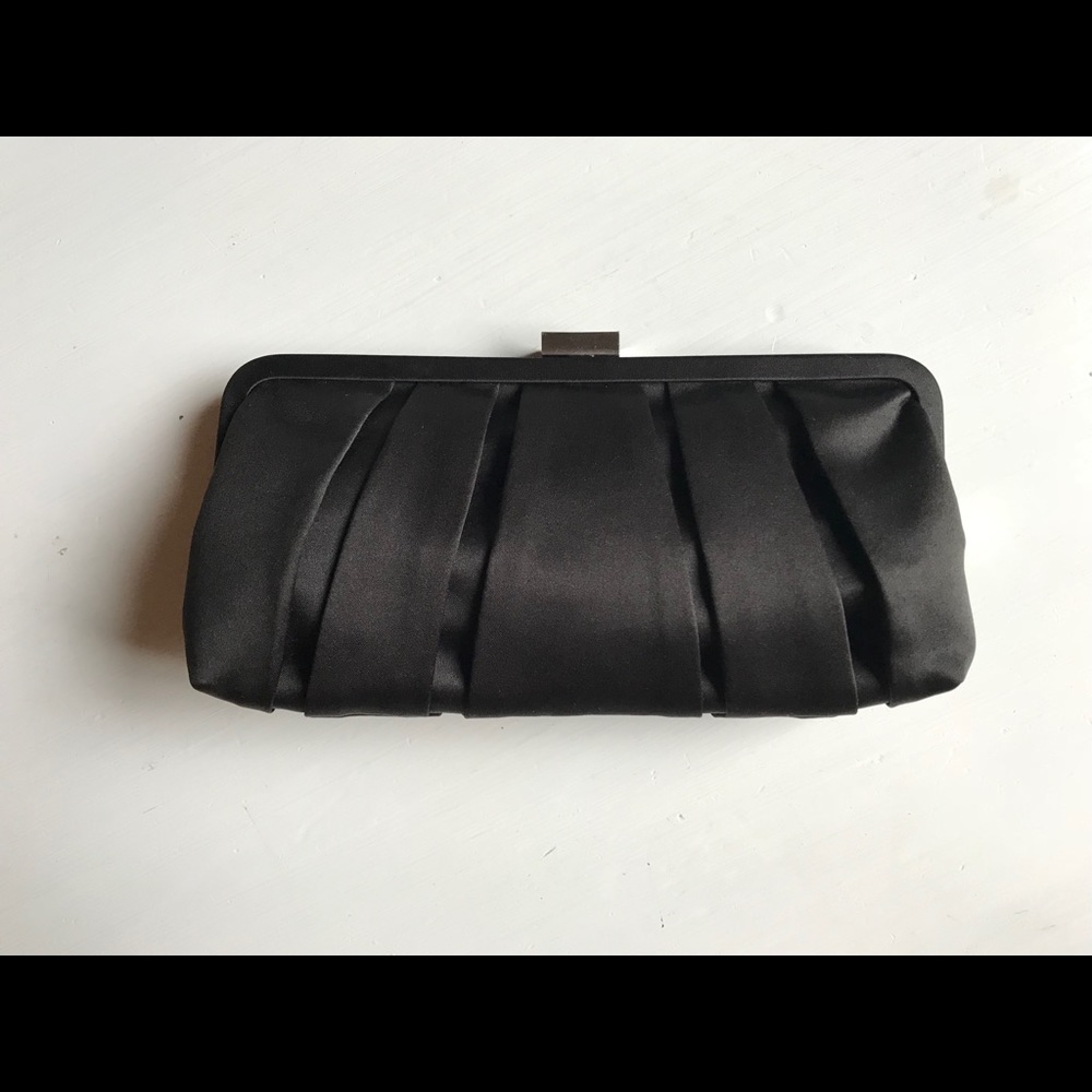 Nina Black Satin Clutch Pleated Frame